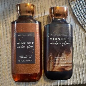 Bath & Body Works Midnight Amber Glow Shower Gel & Body Lotion — amber, black